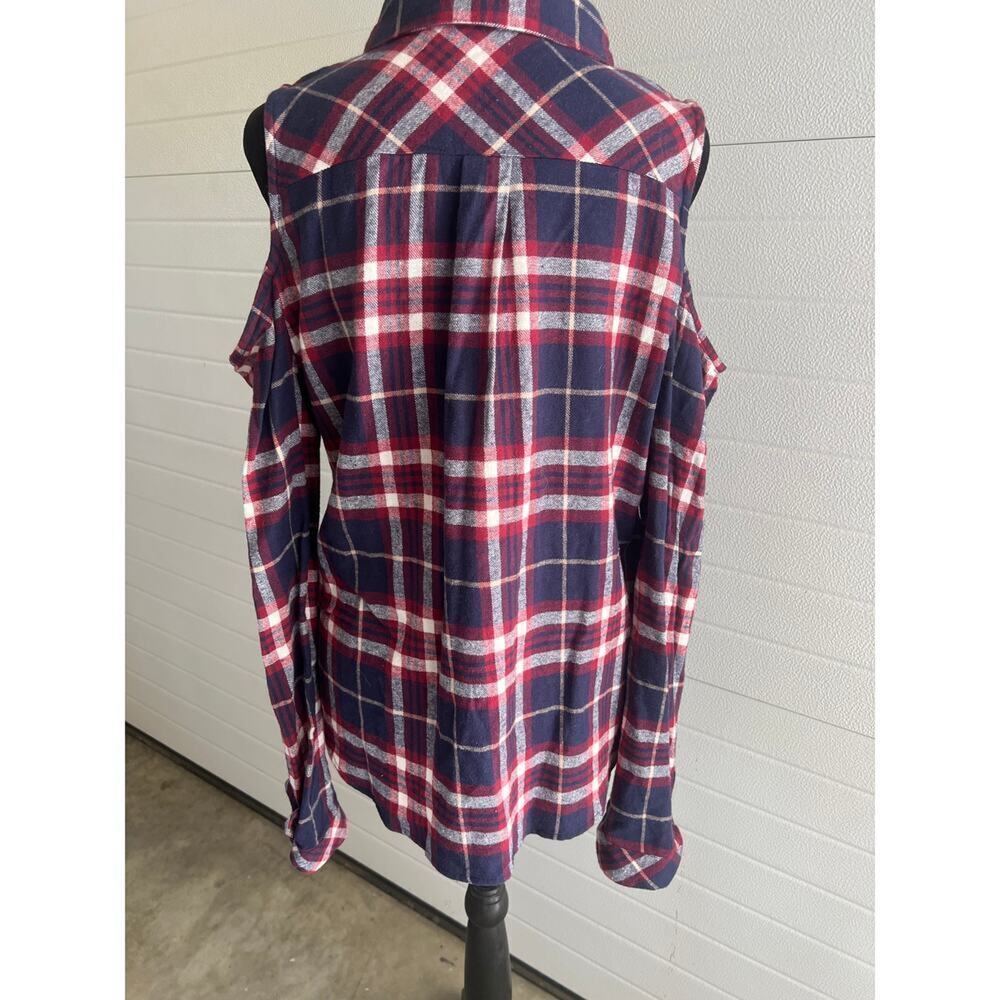 Mixed Threads Open Shoulder Flannel Button Down Shirt, Women's Size M